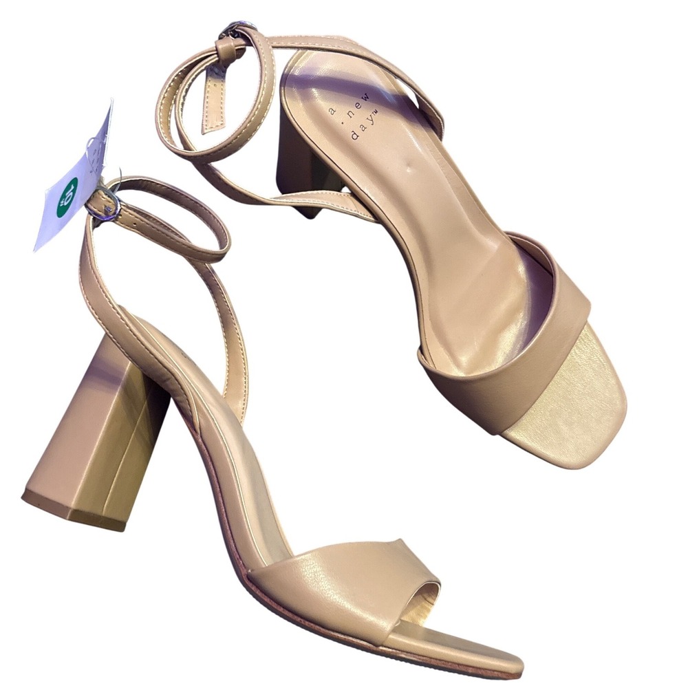 NEW A New Day Shelly Nude Square Toe Ankle Strap Block Heel Sandals Size 10 M